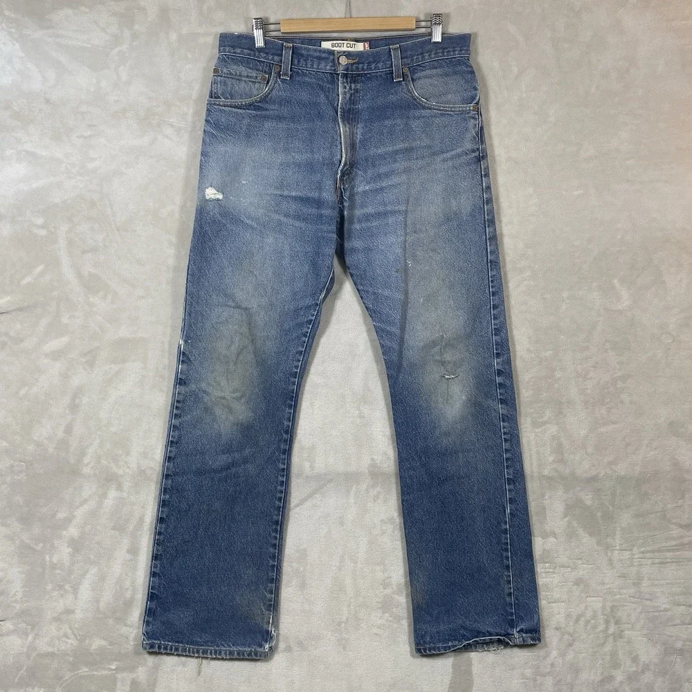Vtg Y2K Levis 517 Jeans Mens 36x34 Whisker Fade Distressed Mid Wash Bootcut